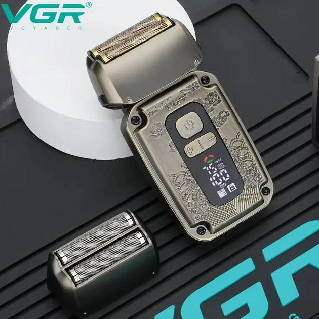 Электробритва VGR V-337 влагозащищенная с триммером для окантовки Золотистый (GR-05024) - фото 4