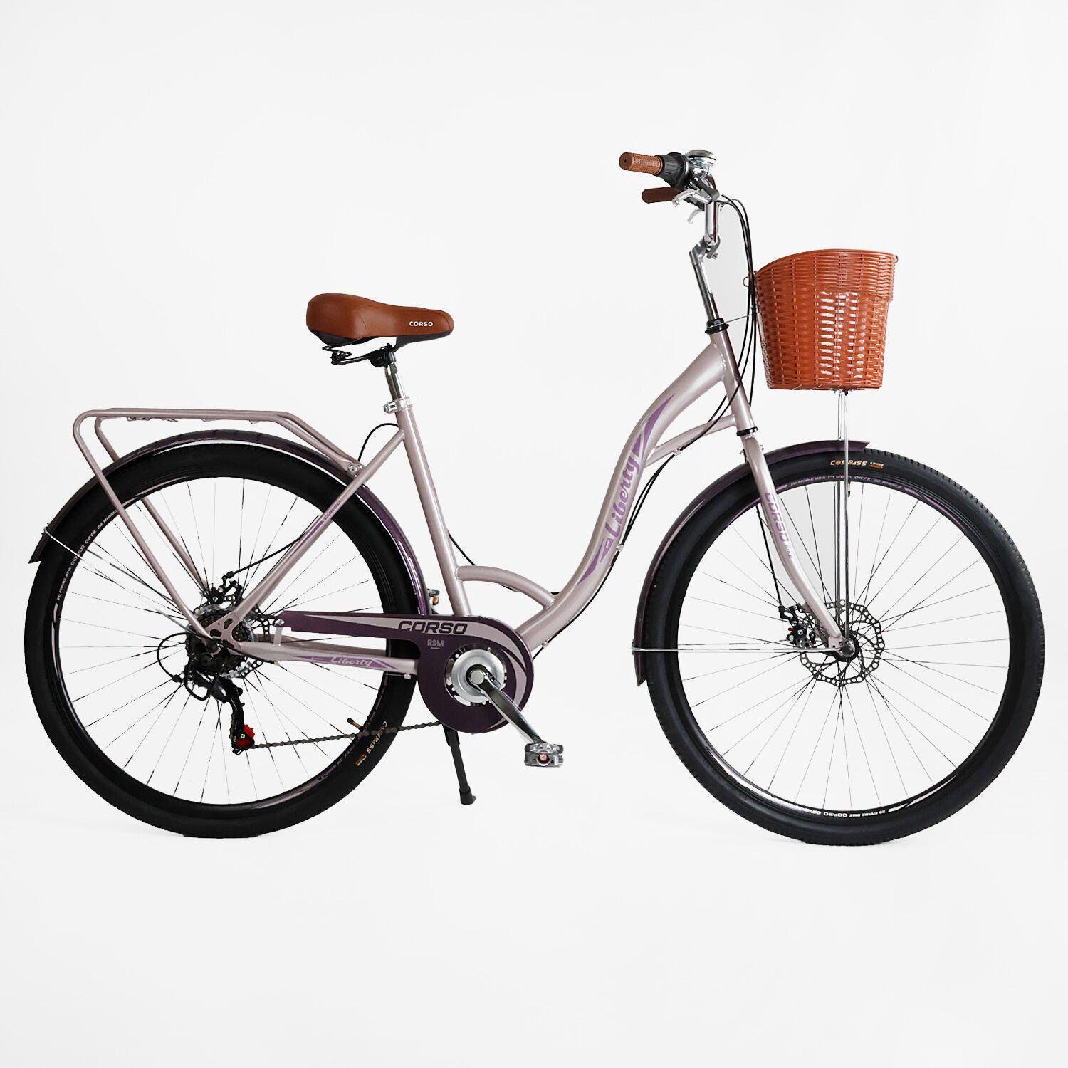 Велосипед городской Corso Liberty с корзиной и багажником рама 20"/28" Розовый - фото 1 Велосипед городской Corso Liberty с корзиной и багажником рама 20"/28" Розовый - фото 1