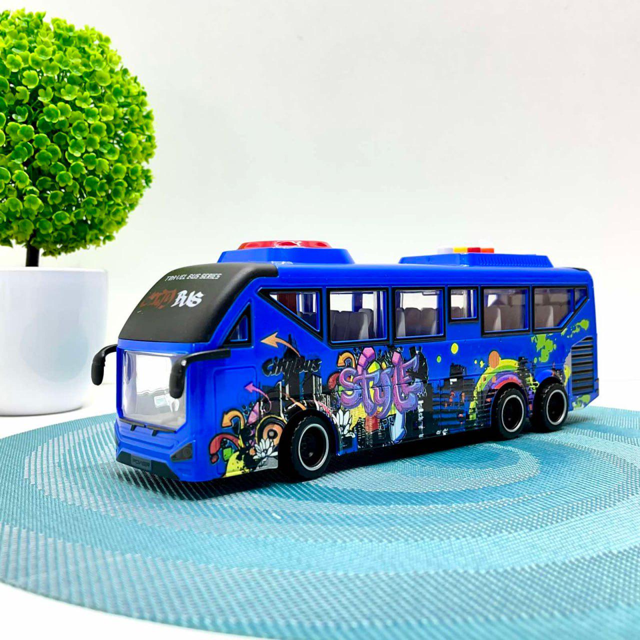 Автобус игрушечный с инерцией/подсветкой и звуком открывается дверь 27 см Синий (JS162BC)