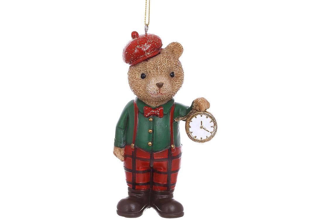 Подвеска новогодняя декоративная BonaDi Мишка Тедди с часами 12,5 см (K07-853)