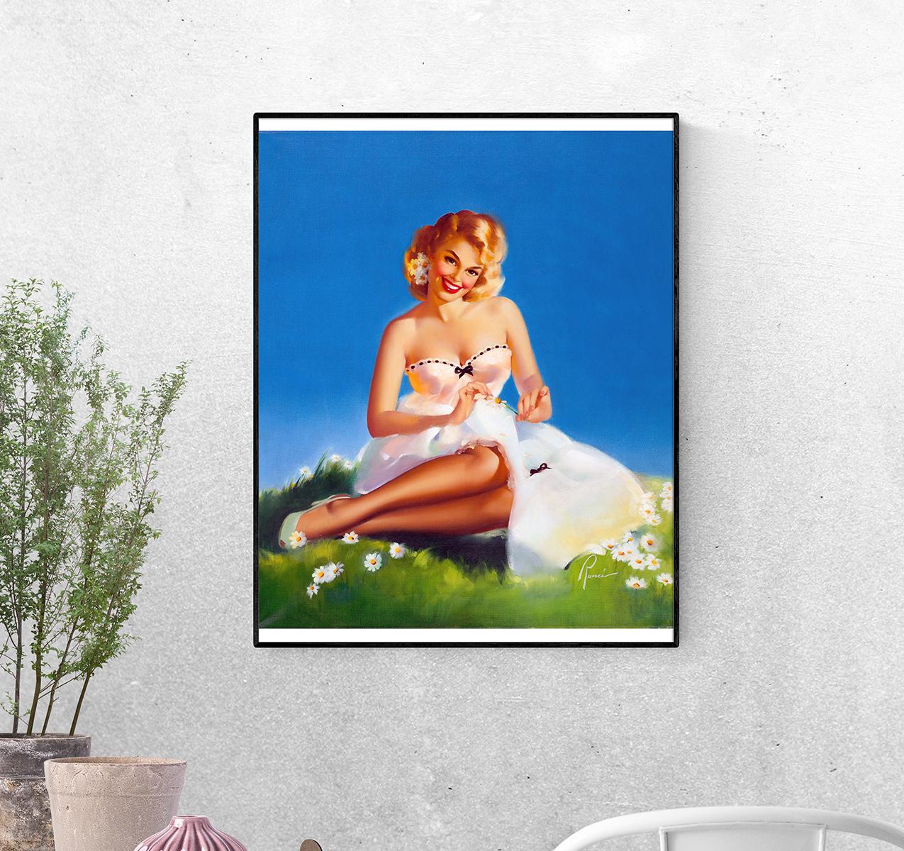 Постер Девушка на поле ромашек. Эдвард Рунчи формат А-1 (pin_up010117_Poster)