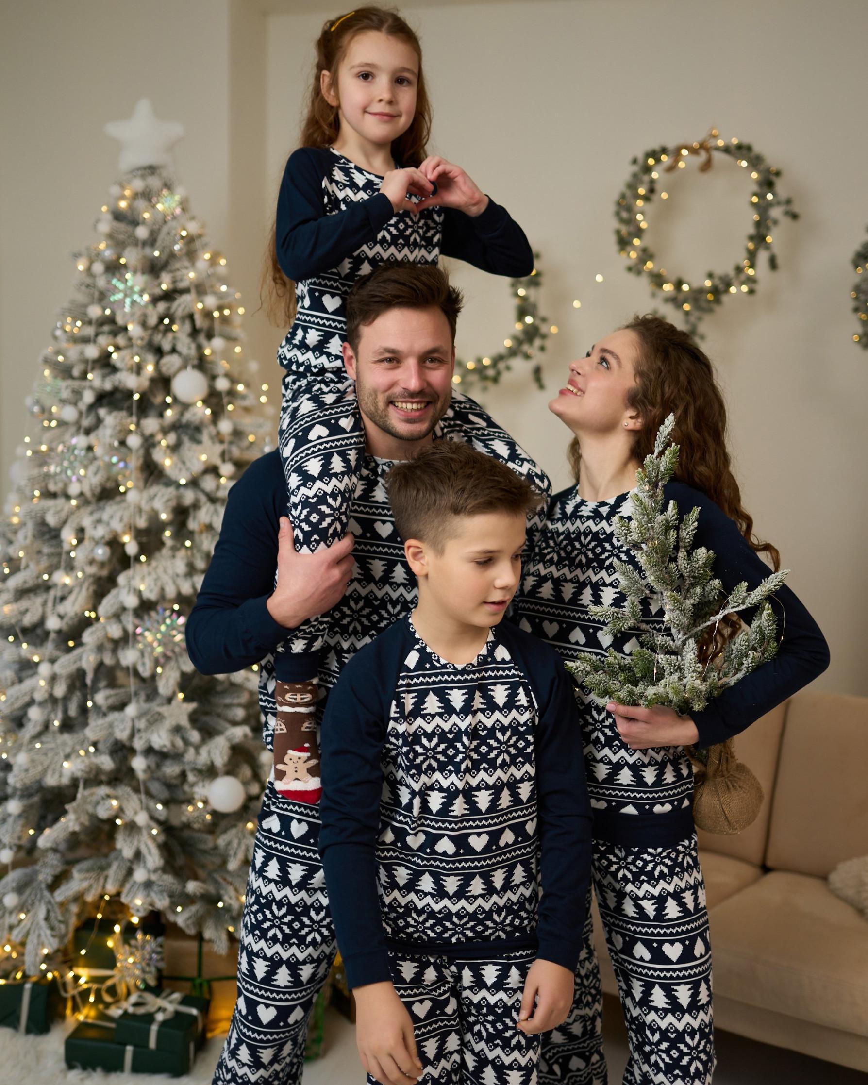 Комплект женский с брюками новогодний орнамент Family look для всей семьи Синий - фото 8 Комплект женский с брюками новогодний орнамент Family look для всей семьи Синий - фото 8