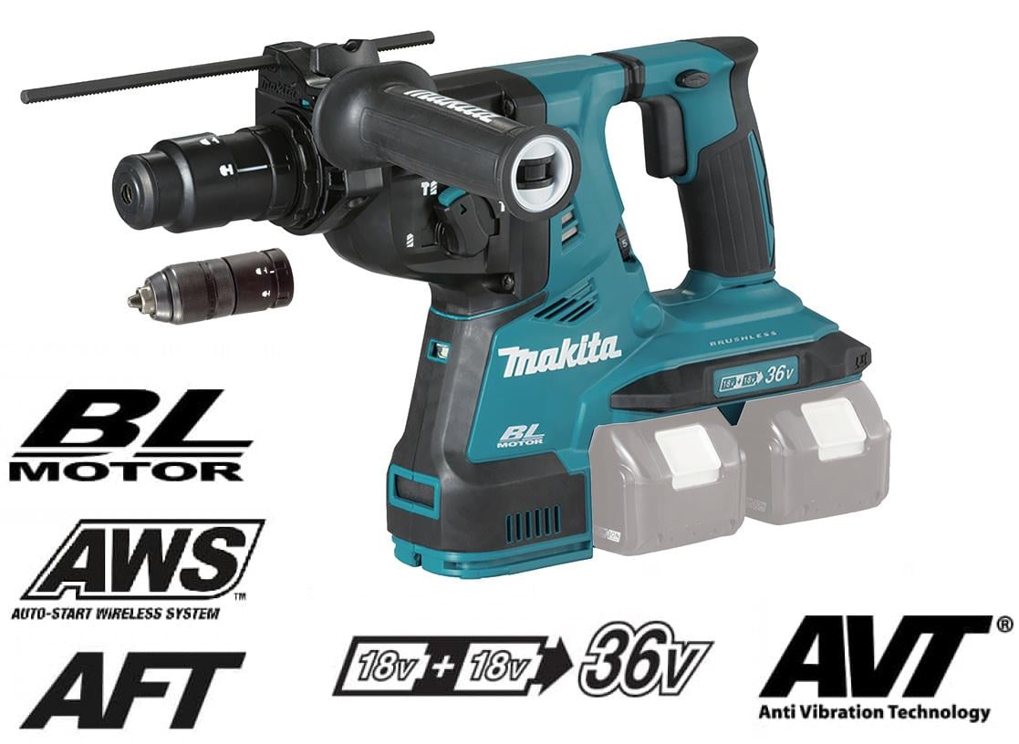 Аккумуляторный бесщеточный перфоратор Makita DHR283ZU LXT SDS-Plus 18В+18В AWS электрический трехрежимный ручной (4180)