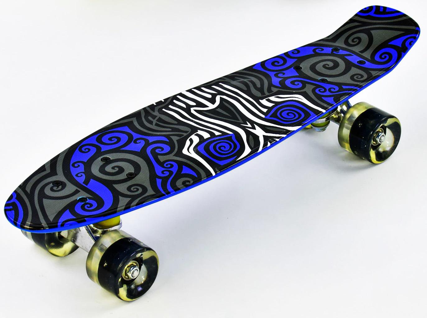 Скейт Пенни борд Best Board с PU колёсами светящимися Black/Blue (74547)