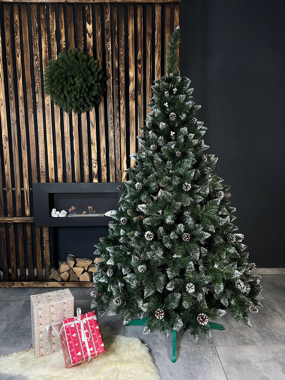 Искусственная елка заснеженная Элитная с шишками и серебряной калиной 2 м Зеленый (YA678218)