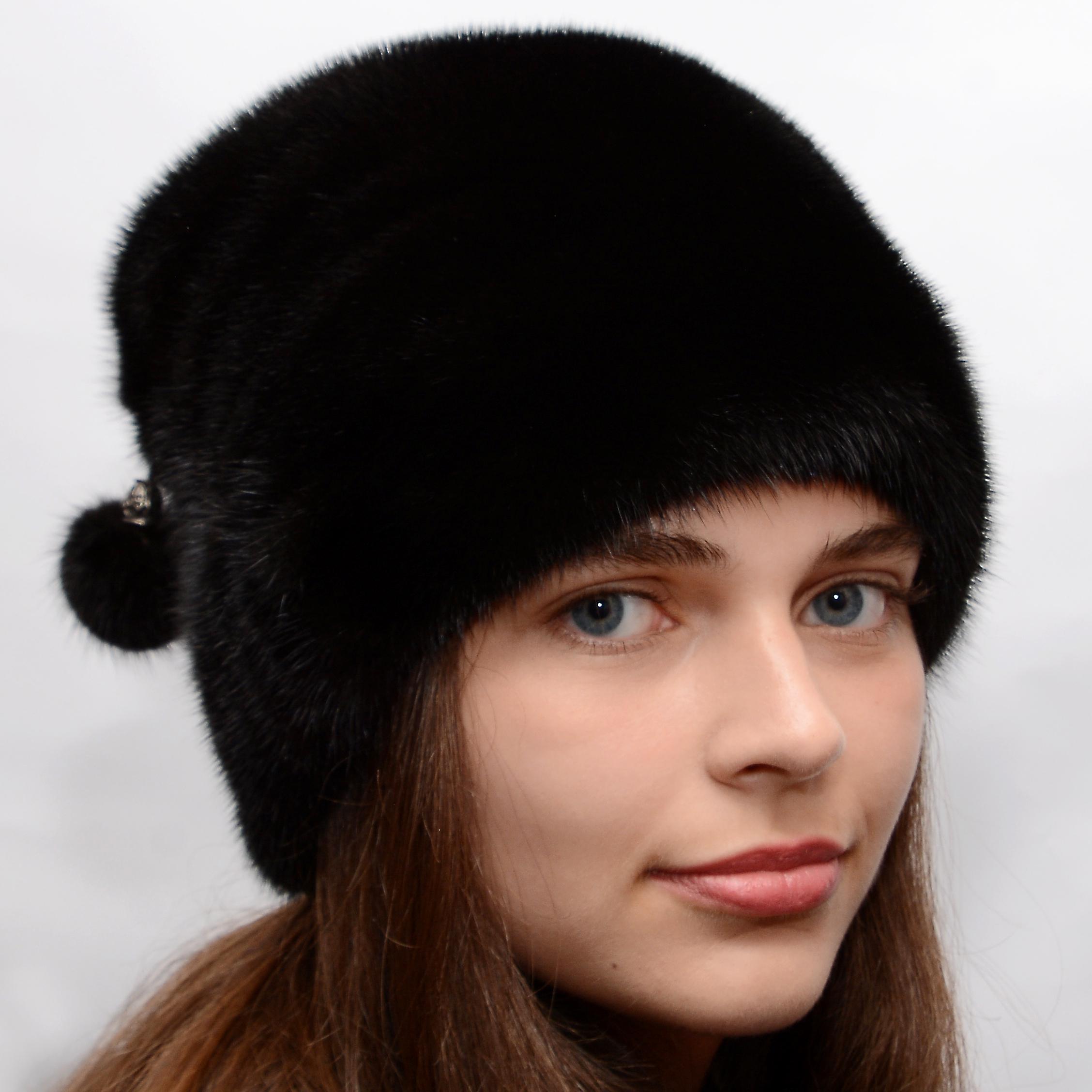 Жіноча кубанка Хутряний стиль Олівія з натурального хутра норки XL-XXL Чорний (082)