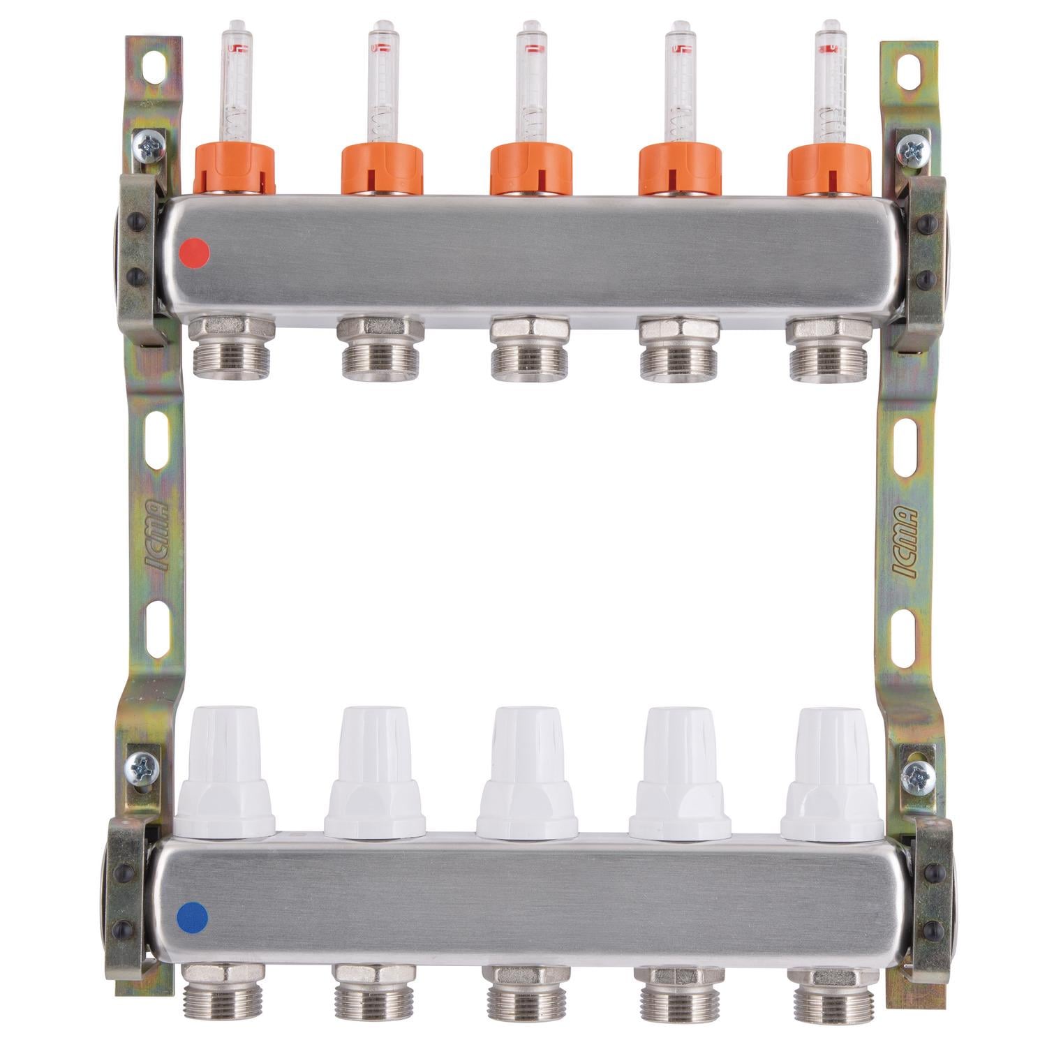 Коллектор для теплого пола ICMA 87K073PQ32 5 контуров с расходомерами 3/4"/3/4" (237330)