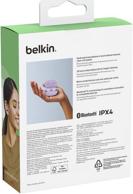 Наушники Belkin Soundform Bolt True Wireless Lavender (ERC-AUC009BTLV) - фото 7