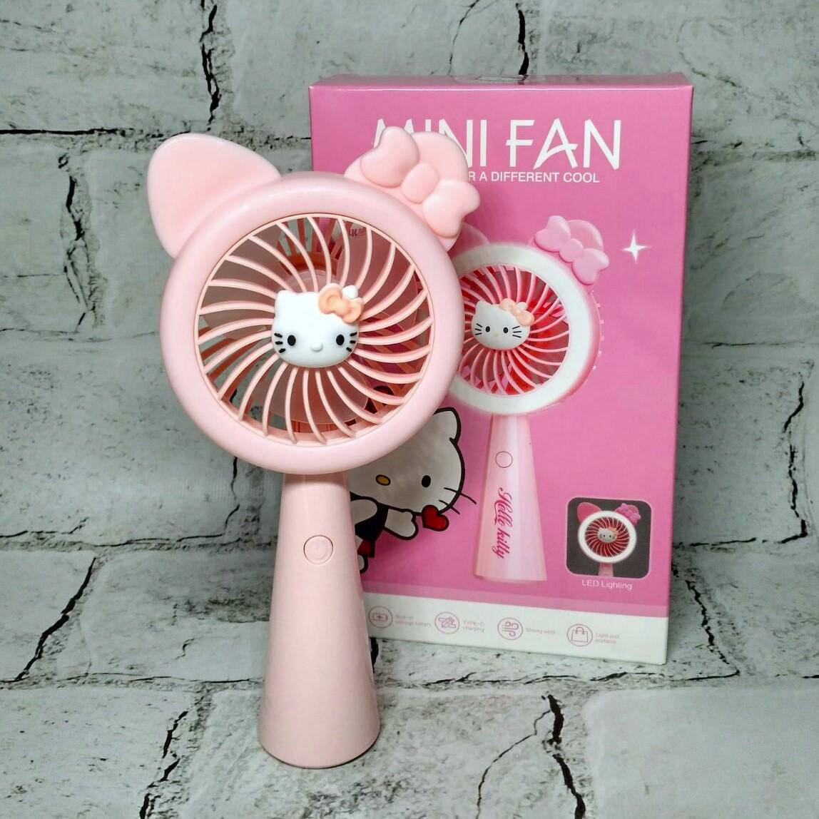 Детский портативный мини-вентилятор с подсветкой Хеллоу Китти 19 см Розовый (677-79-1)