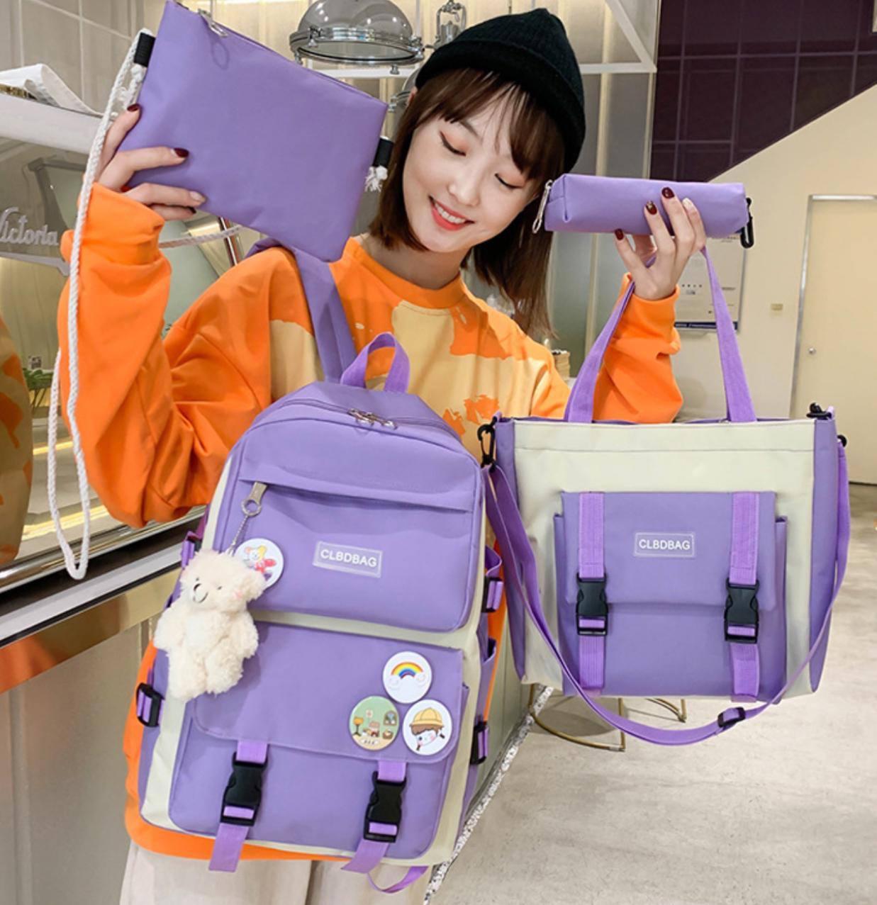 Комлект школьный рюкзак/сумка/клатч/брелок Сиреневый (27795681) - фото 3