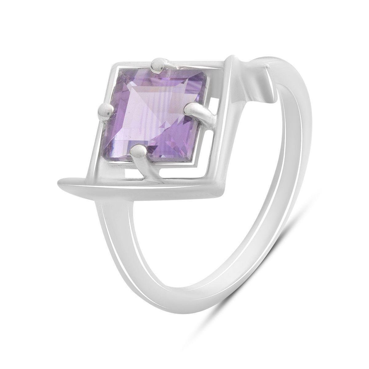 Кольцо серебряное с квадратным аметистом в современном геометрическом дизайне р. 17