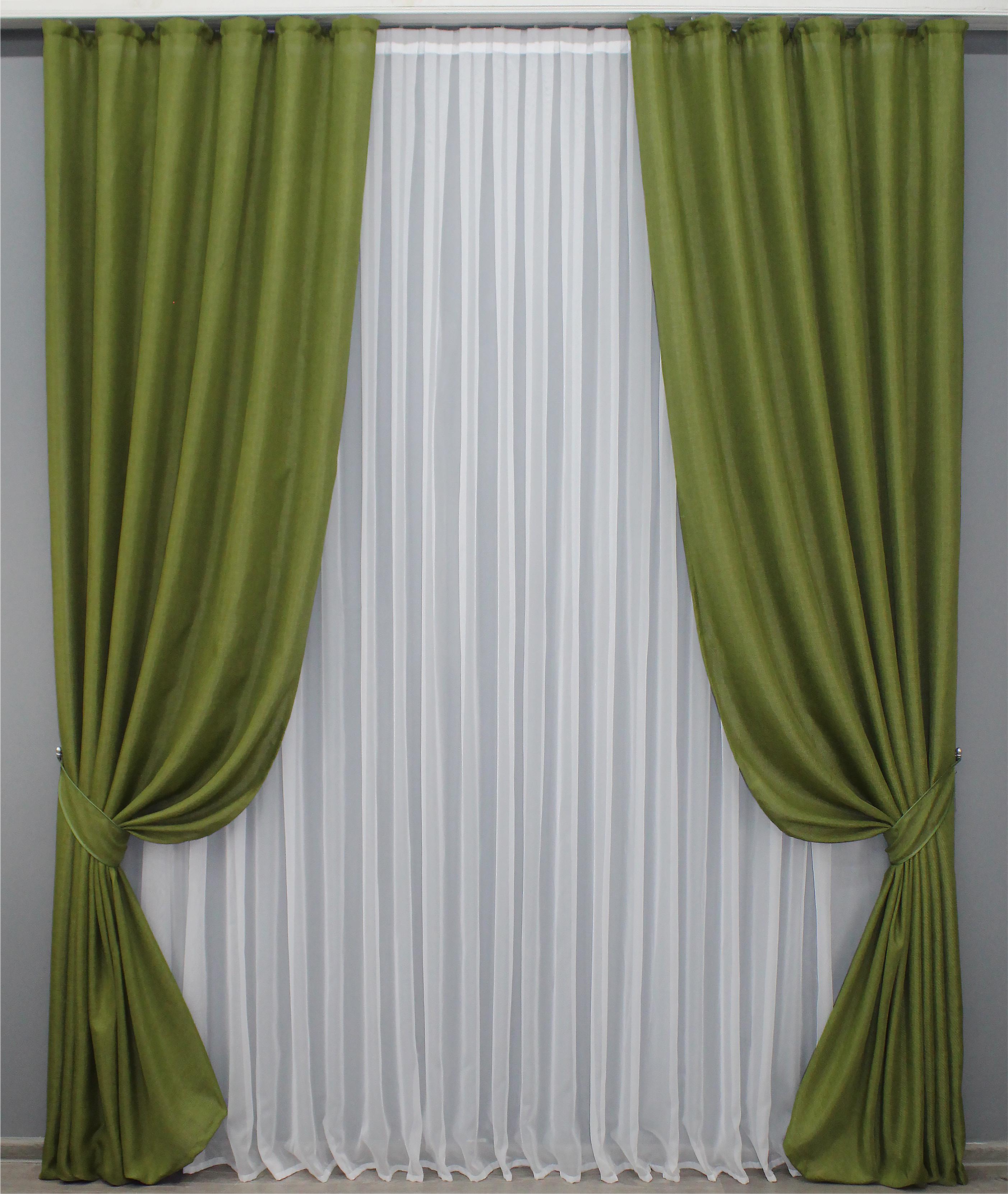 Комплект готовых штор VR-Textil лен Мешковина № 1356ш 150х275 см 2 шт. Оливковый (33-0212)