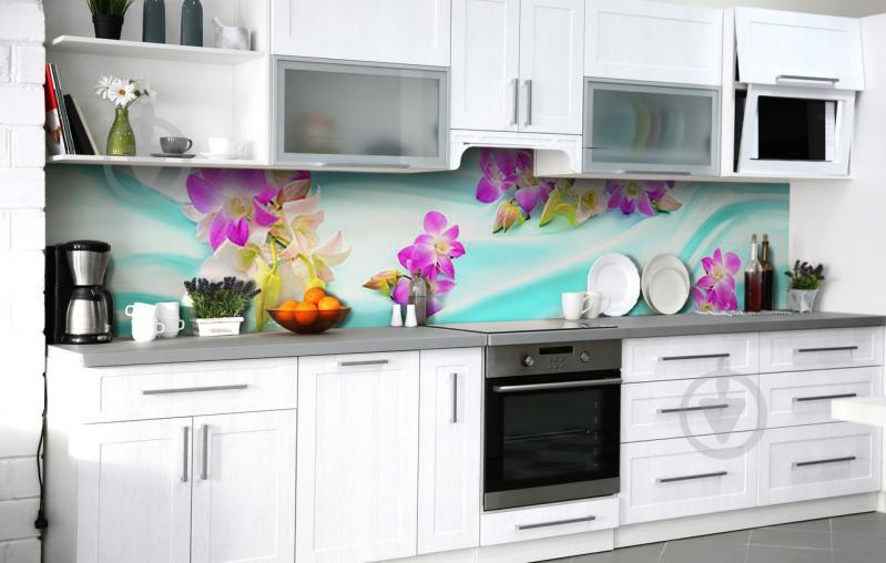 Скинали на кухню Zatarga «Пурпур на бірюзовому атласі» 600х2500 мм вінілова 3Д наклейка кухонний фартух