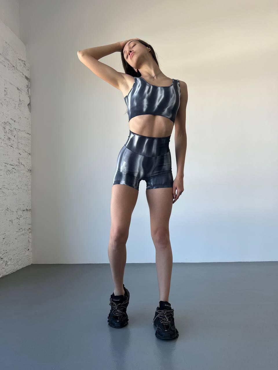 Костюм спортивный северное сияние топ/шорты M Белый с черным (SW010000M)