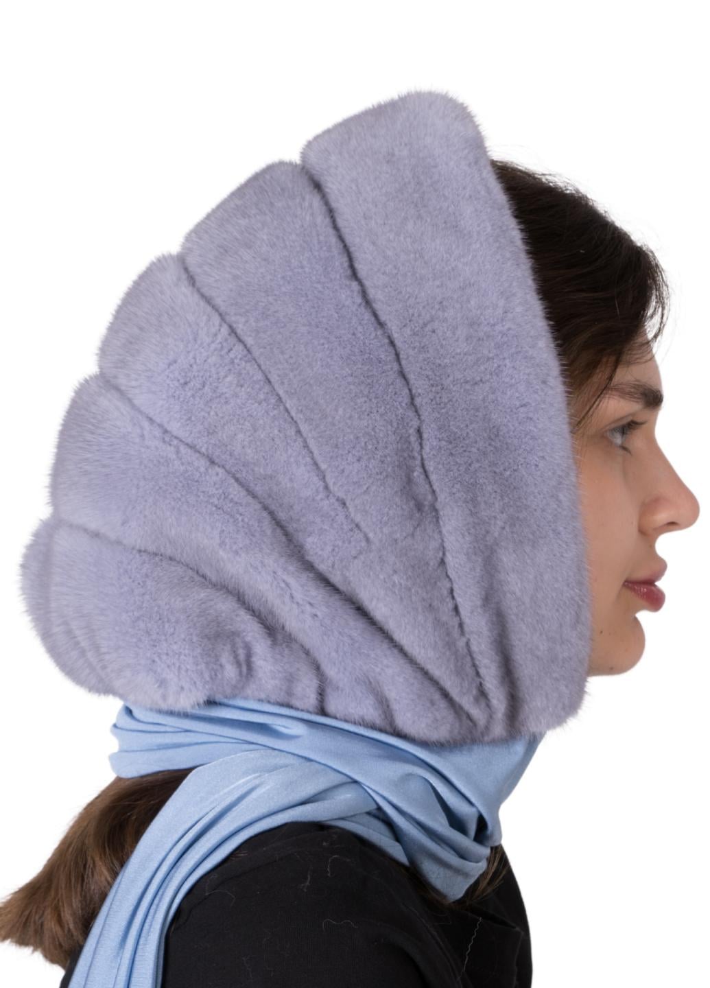 Платок женский Меховой стиль Ракушка из натурального меха норки Сапфир One size (002/W)
