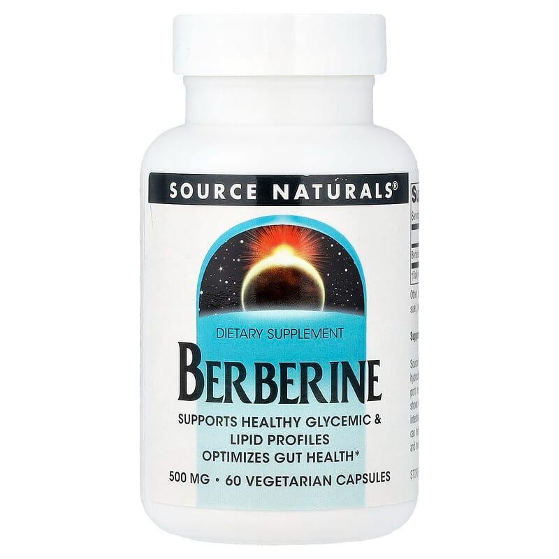 Біодобавка Берберин Source Naturals Berberine 500 мг для підтримки цукру в крові 120 вегетаріанських капсул