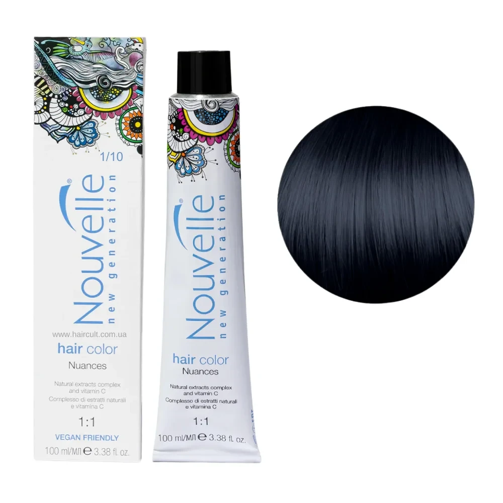 Краска для волос Nouvelle Hair Color 1/10 Сине-черный 100 мл Краска для волос Nouvelle Hair Color 1/10 Сине-черный 100 мл