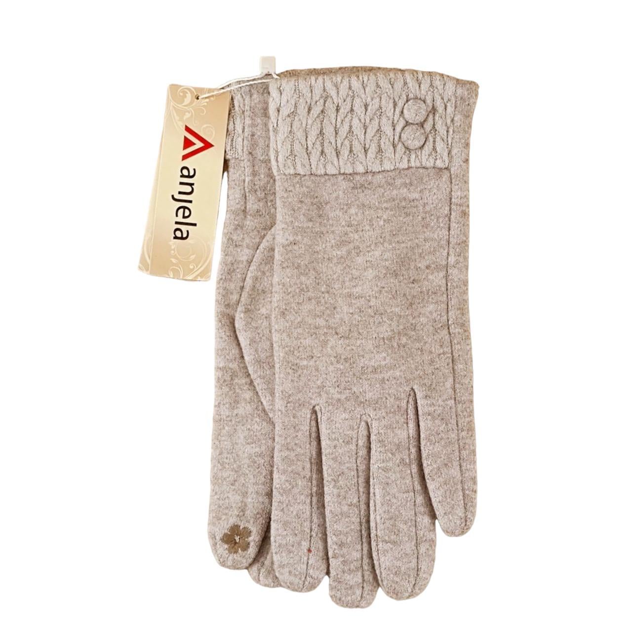 Перчатки женские сенсорные кашемир с манжетом вязкая S-L Темно-бежевый (47196)