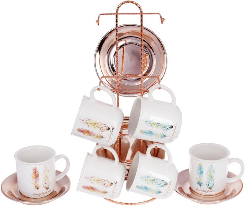 Чайний набір Плюмаж Перо жар-птиці 6 чашок 250 мл з блюдцями на підставці (BD-935-121) - фото 2