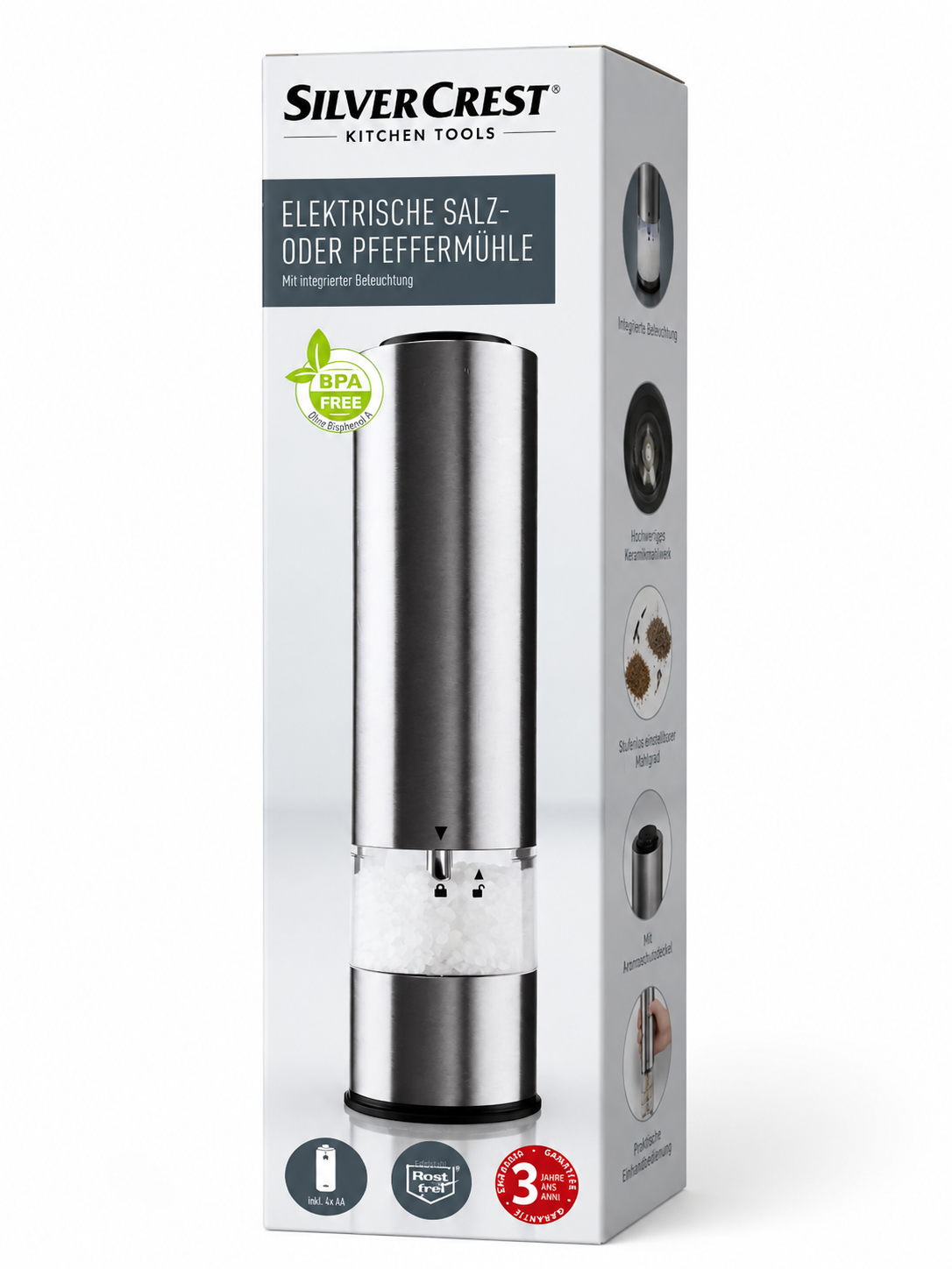 Млинок електричний для солі та перцю SilverCrest Kitchen Tools з LED-підсвіткою