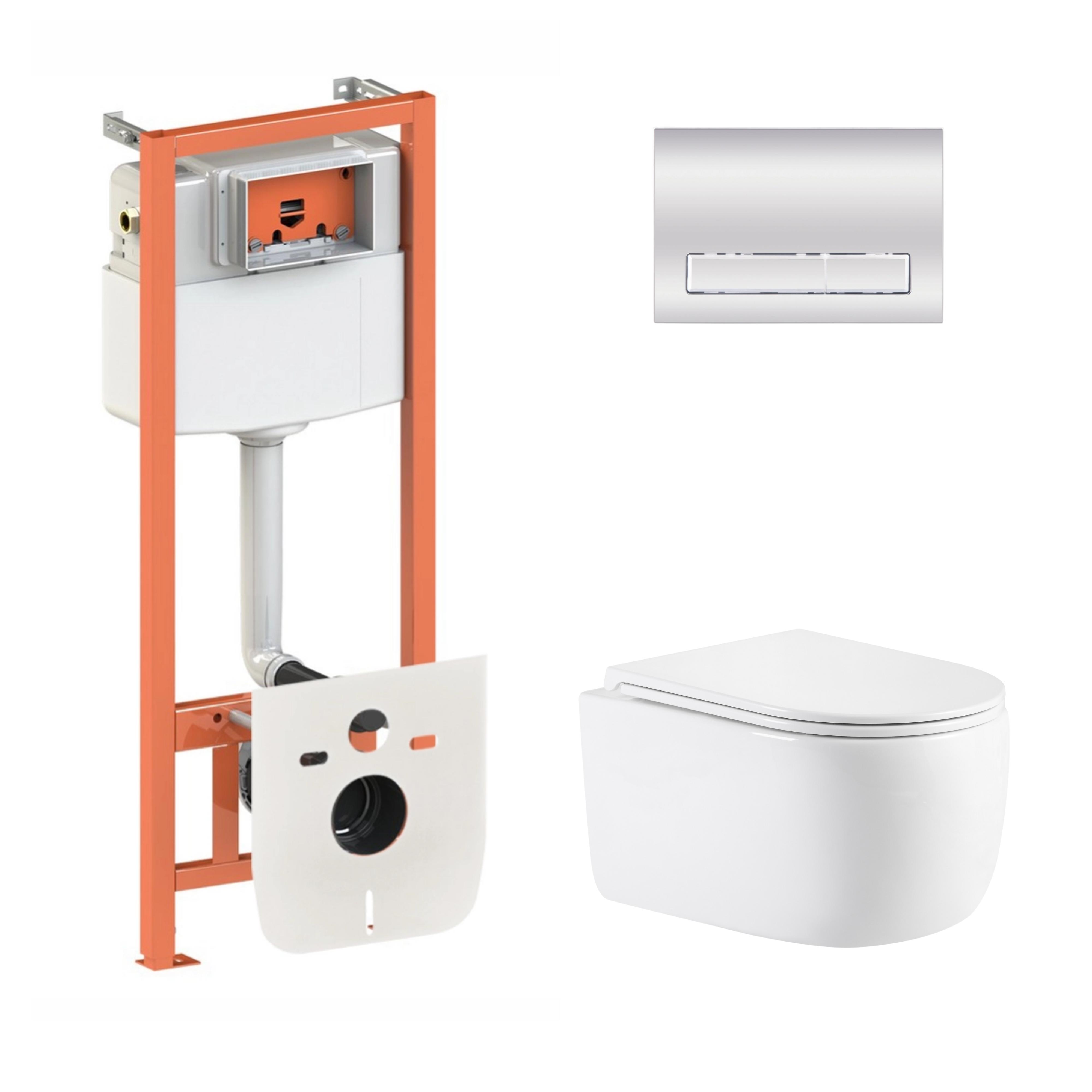 Комплект инсталляции Q-tap ​​Nest 4в1 унитаз подвесной Taurus Ultra Quiet 515х360х350 мм/линейная клавиша Chrome (32810207)