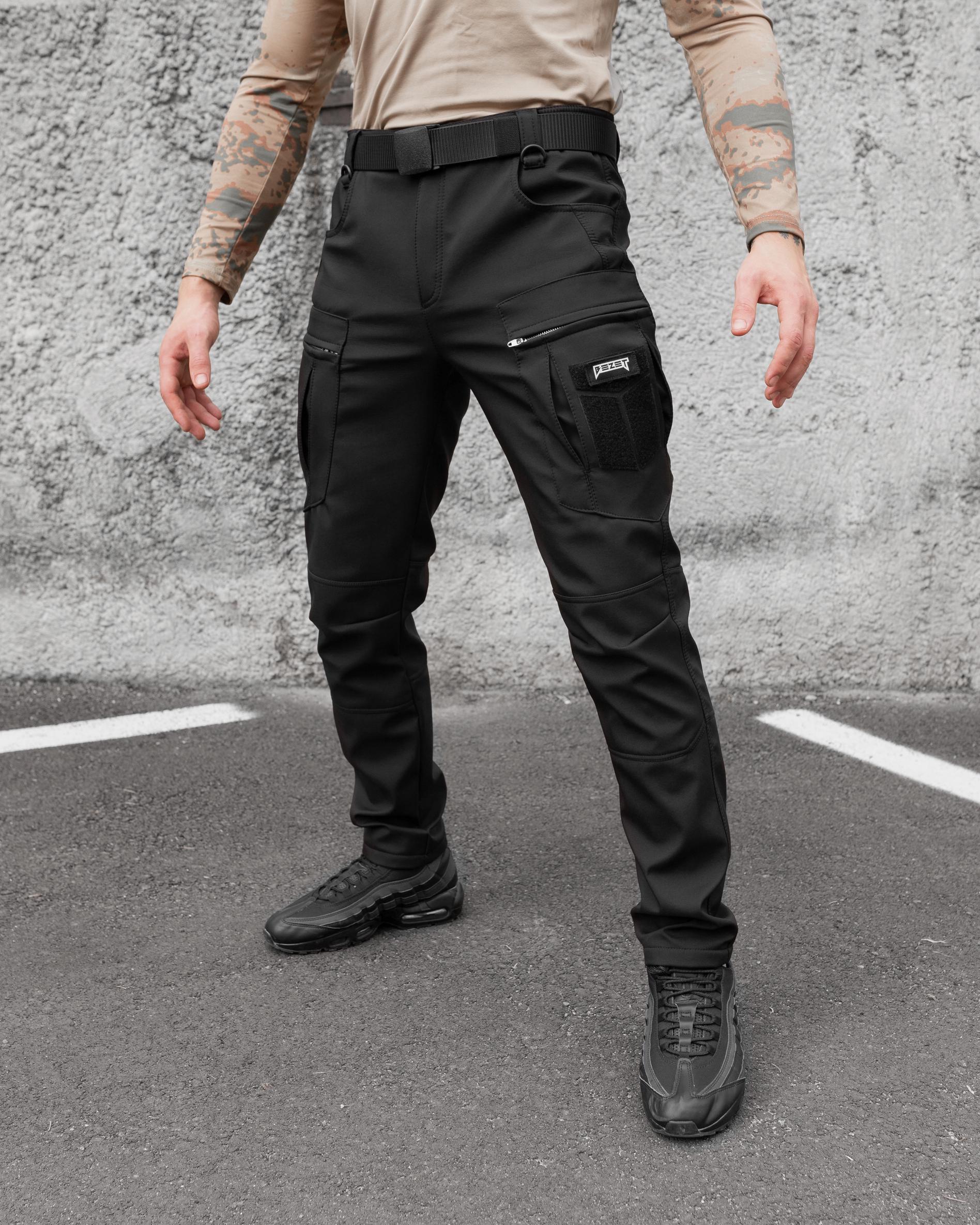 Брюки зимние карго Softshell Bezet Эшелон S Черный