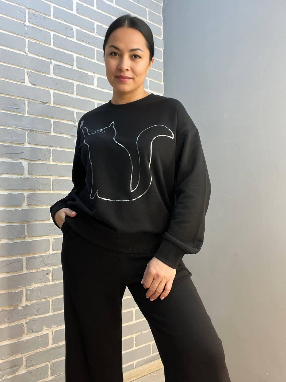 Костюм женский JOGGY 8063-7557 свитшот котенок и брюки широкие палаццо M Черный (1475) - фото 4 Костюм женский JOGGY 8063-7557 свитшот котенок и брюки широкие палаццо M Черный (1475) - фото 4