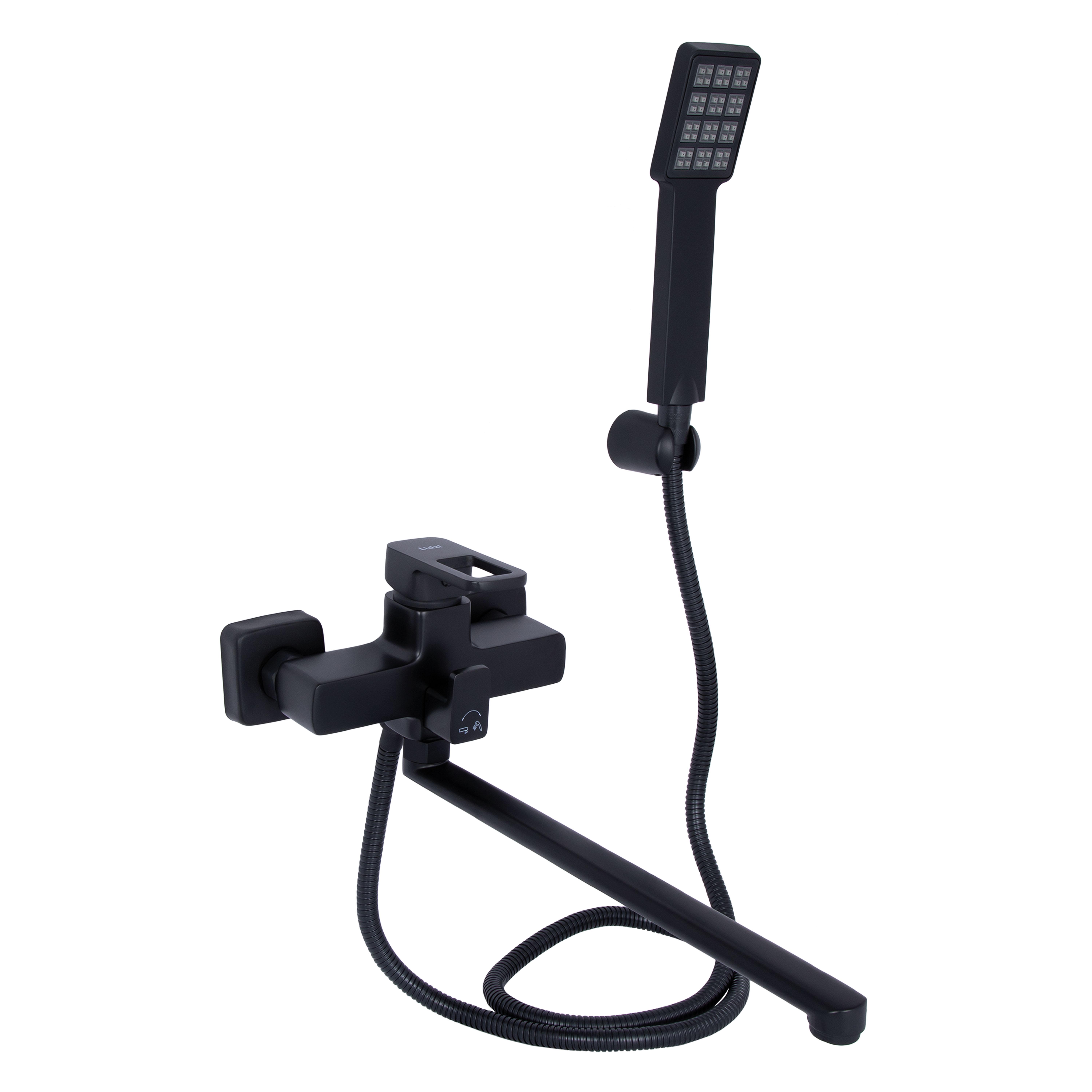 Змішувач для ванни Lidz Wawel 005 з поворотним виливом з душовим гарнітуром k35 LDWAW005BLA45394 Black