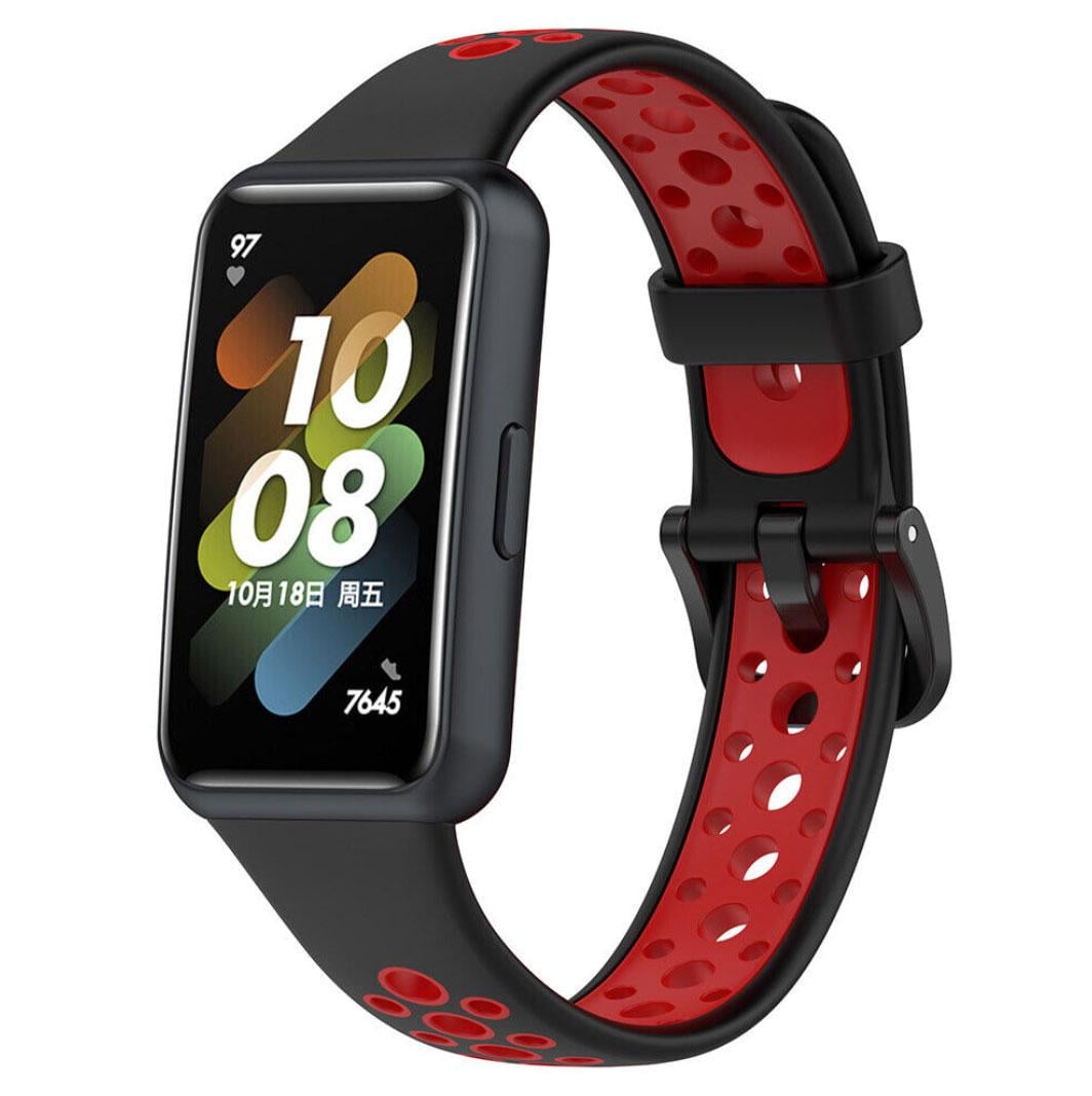 Ремешок силиконовый Primolux Perfor Classic для фитнес браслета Huawei Band 7 Black/Red (1669186692)
