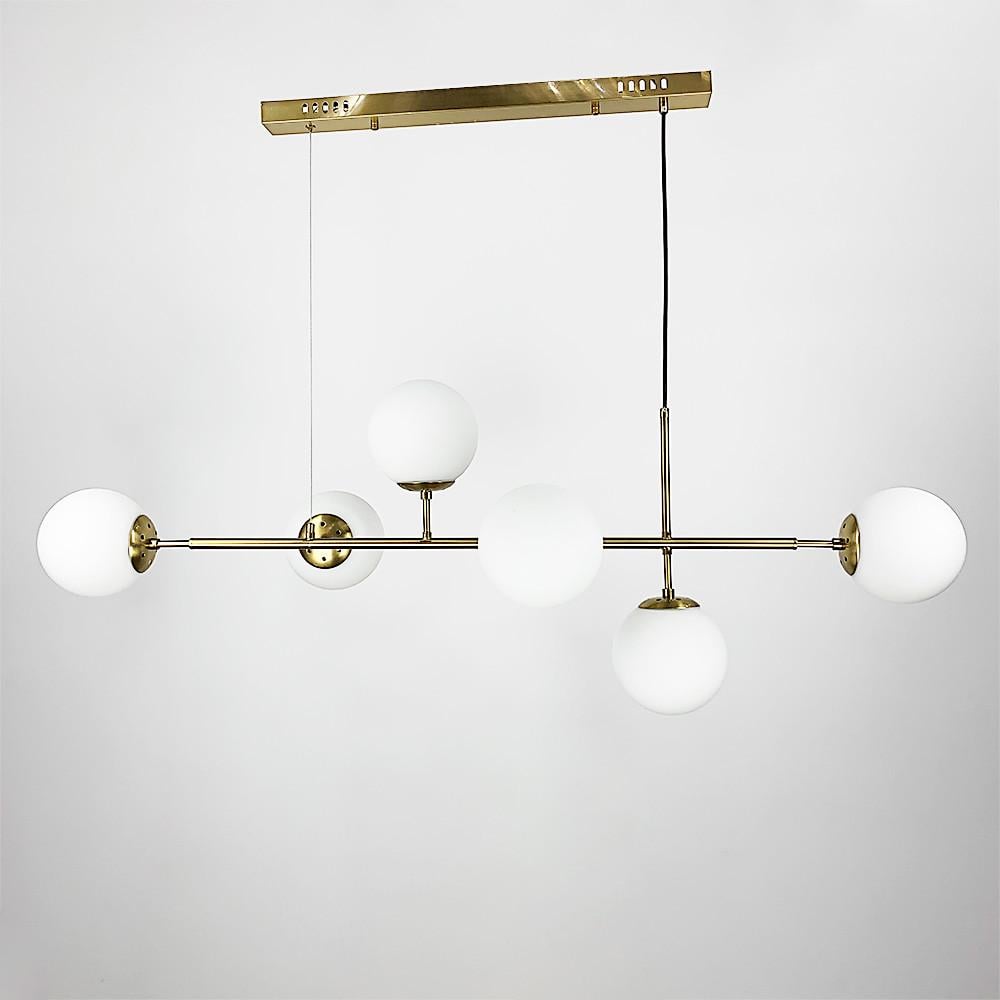 Люстра видовжена латунна на 6 плафонів кріплення на планці тип В (SGJ 7/6B AB+WT) - фото 7