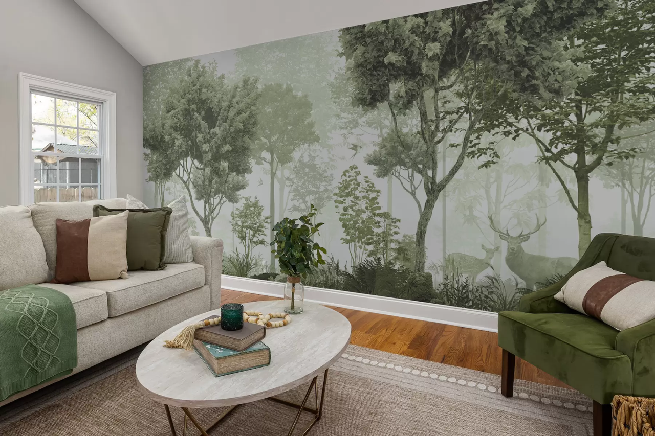 Фотообои флизелиновые Styleo Лес с оленями u72134v2 350х270 см Зеленый