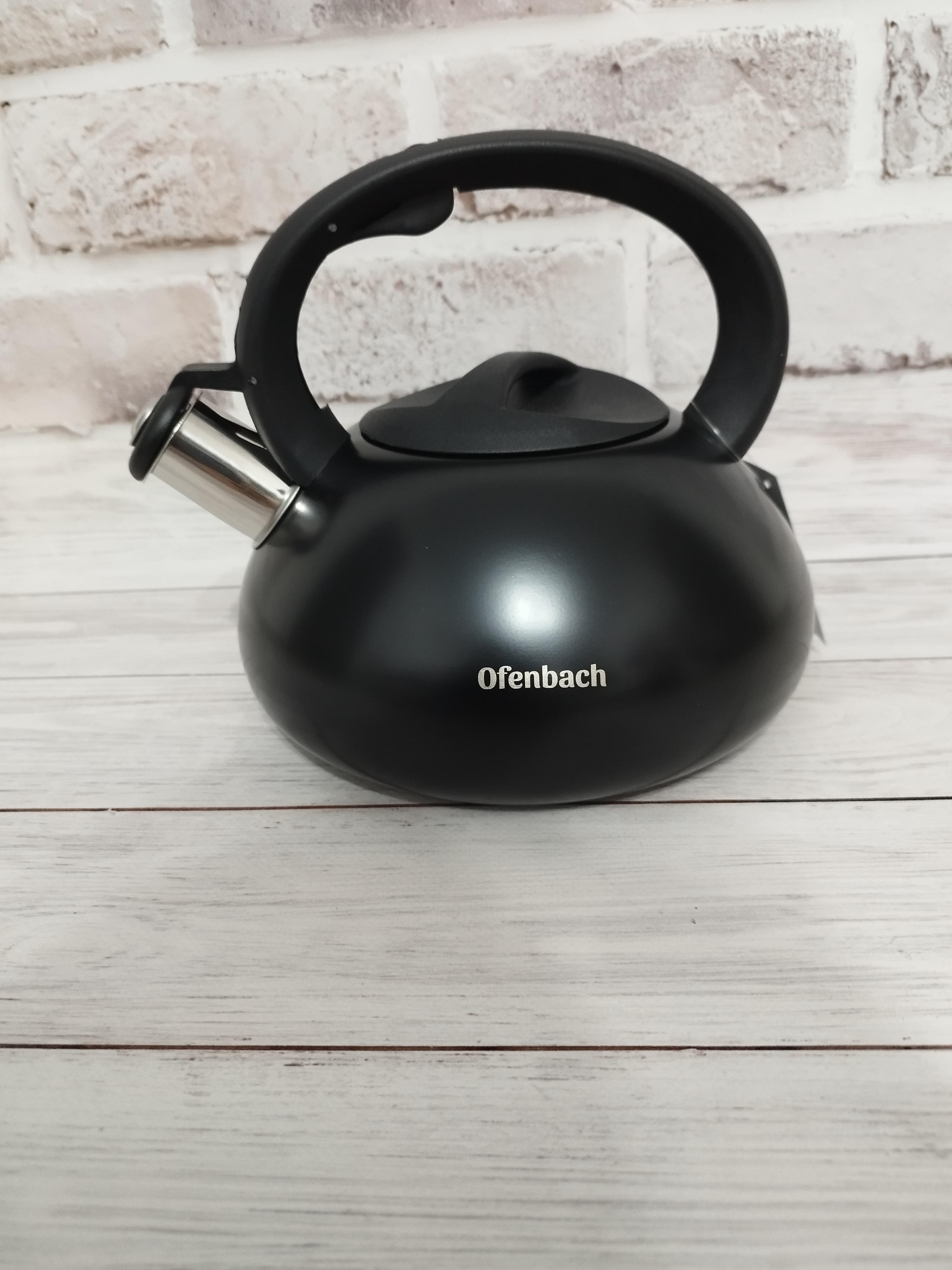 Чайник Ofenbach 100302 з нержавіючої сталі зі свистком і нейлонової ручкою 2,5 л Чорний (14899843)