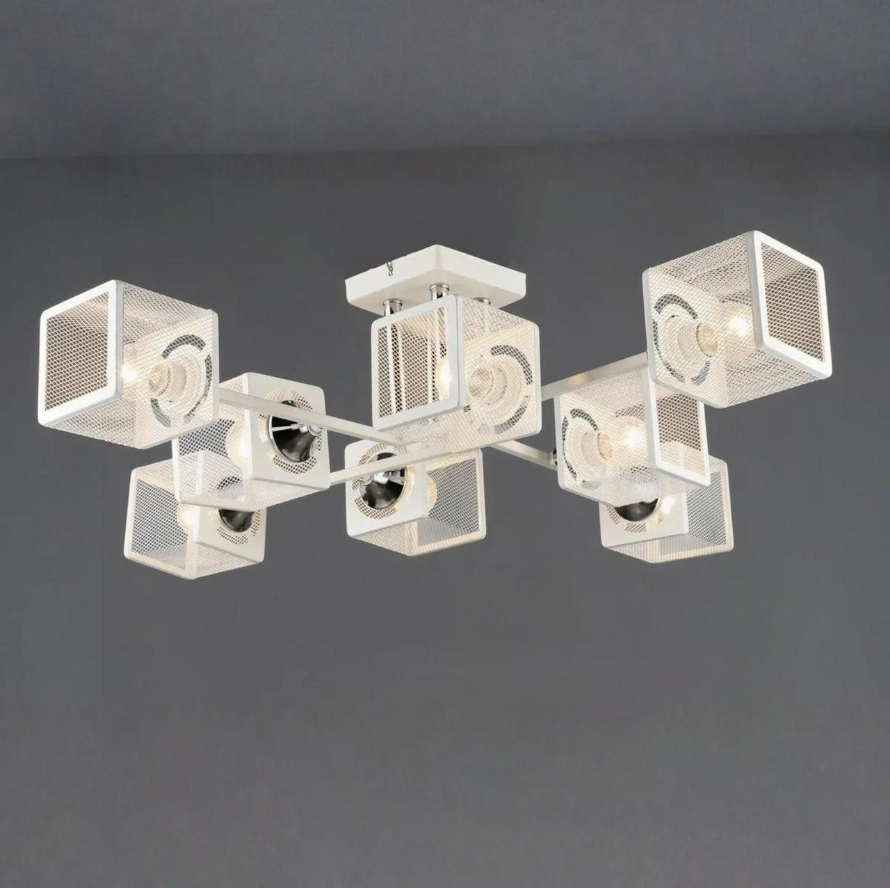 Люстра Valeso на восемь квадратных плафонов под лампу Е27 Белый/Хром (N6637/8)