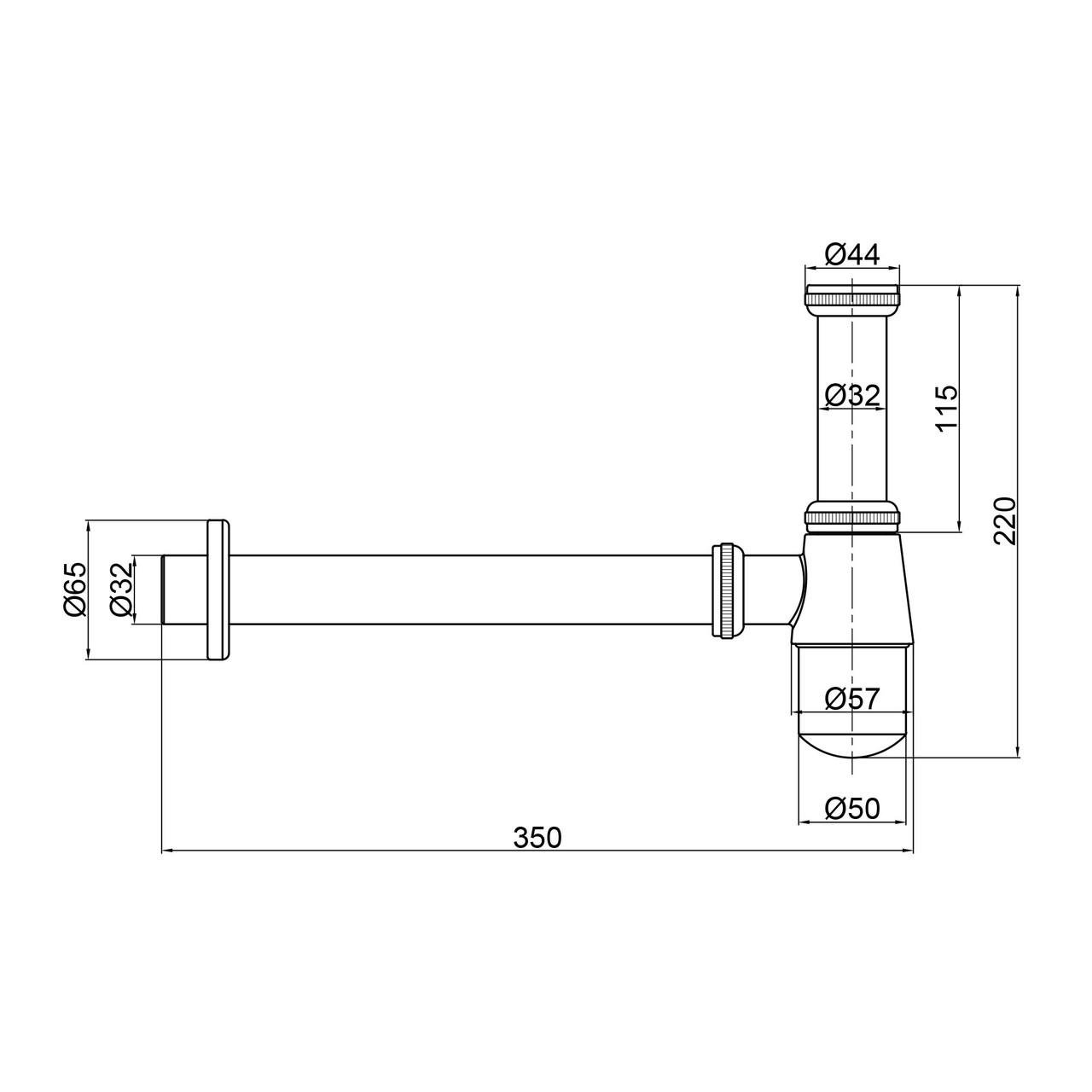 Сифон с донным клапаном Lidz Tani 47 00 003 002 с переливом для умывальника хромированный (LDTAN02CRM32528) - фото 3