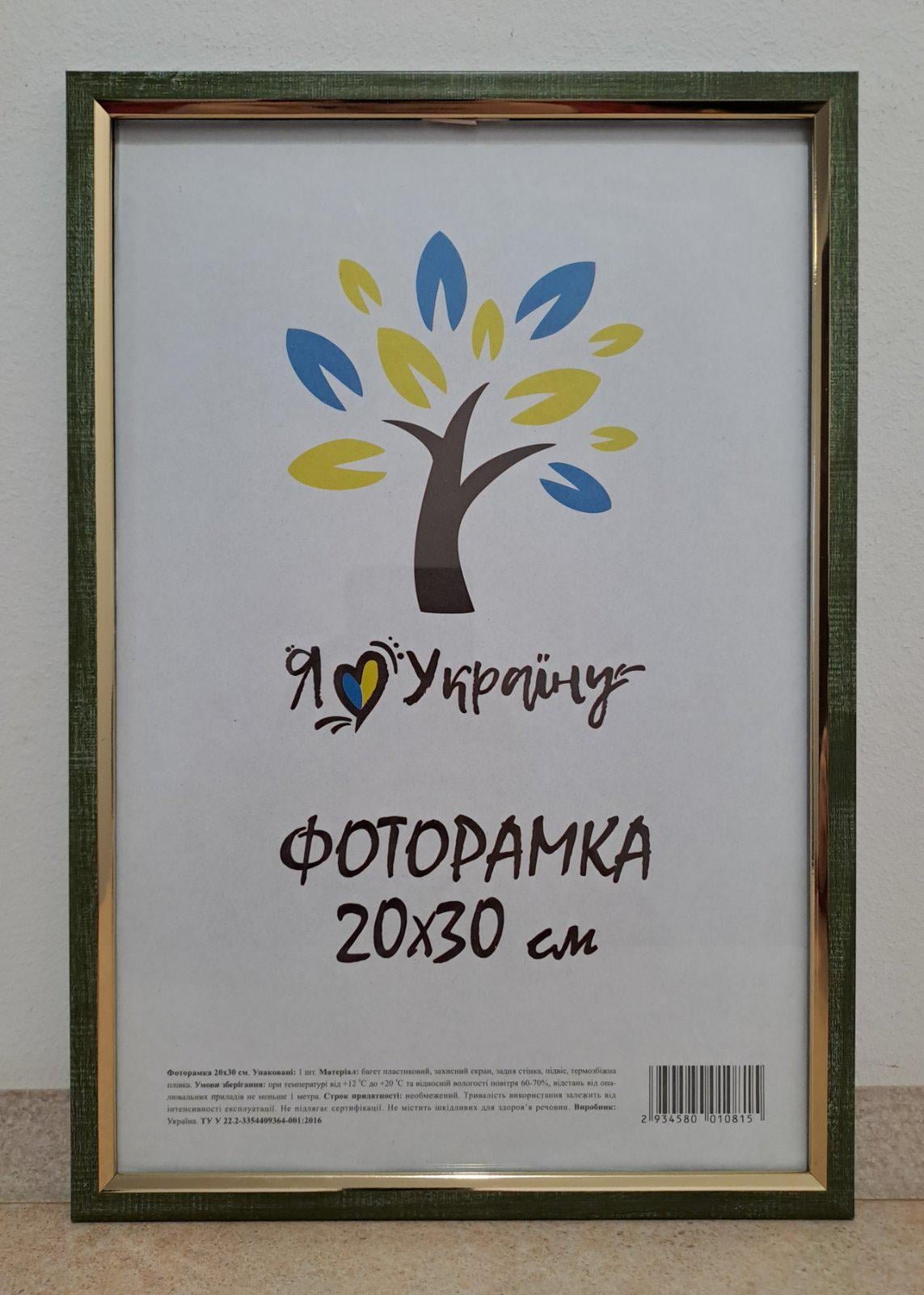 Фоторамка UAFRAME 1210-01719-5 скло/картон 20х30 см Оливковий з біло-чорними смужками з золотою вставкою (32144944)