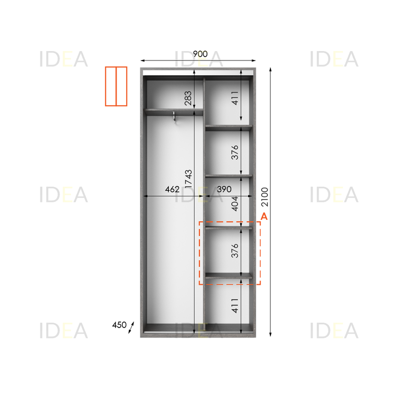 Шафа-купе Idea серія 10 90х45х210 см Венге темний (1148) - фото 2