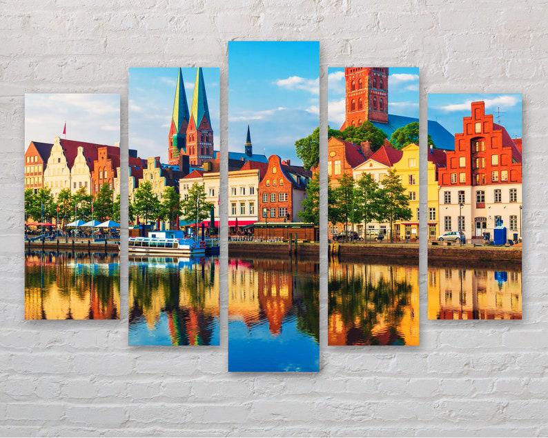 Модульна картина на полотні з п'яти частин KIL Art Набережна міста Любек у Німеччині 112x68 см (M51_M_337)