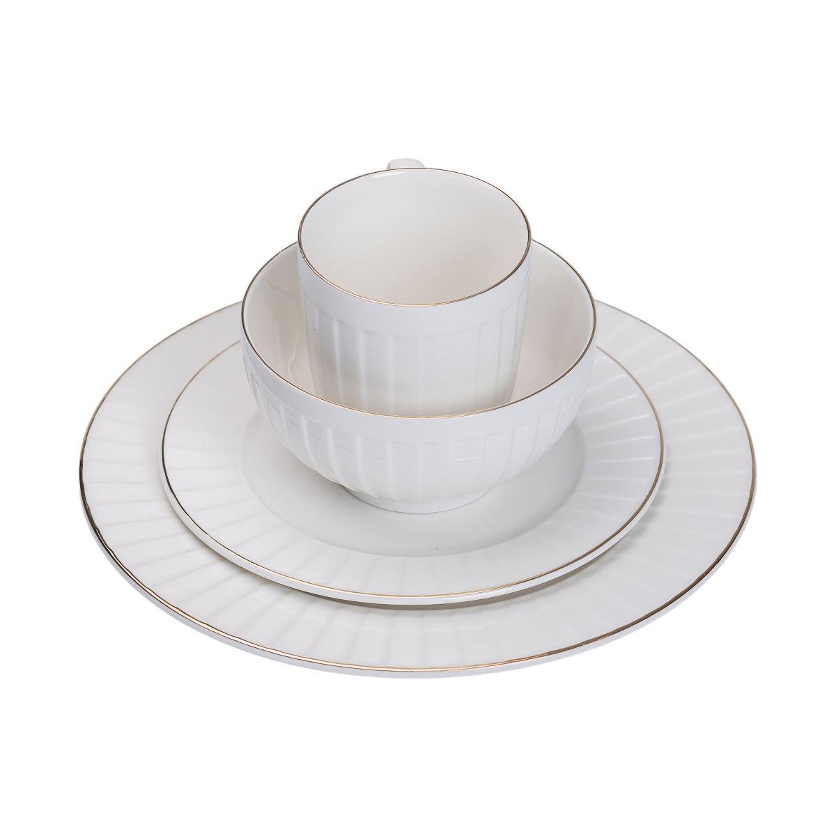 Сервіз столовий керамічний з позолотою на 4 персони Білий (5372)