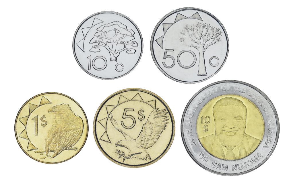 Коллекционные монеты Намибия 5 шт. 2010-2023 UNC 10/50 центов/1/5/10 долларов (М21754)