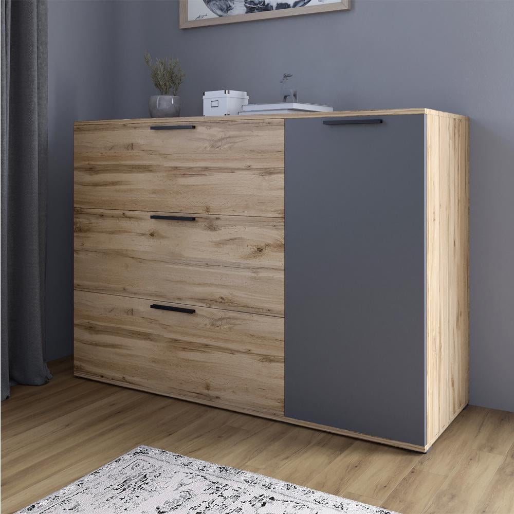 Комод Lion Краш з трьома висувними шухлядами та закритими полицями Дуб аппалачі/Антрацит (000-000-2249) Комод Lion Краш з трьома висувними шухлядами та закритими полицями Дуб аппалачі/Антрацит (000-000-2249)