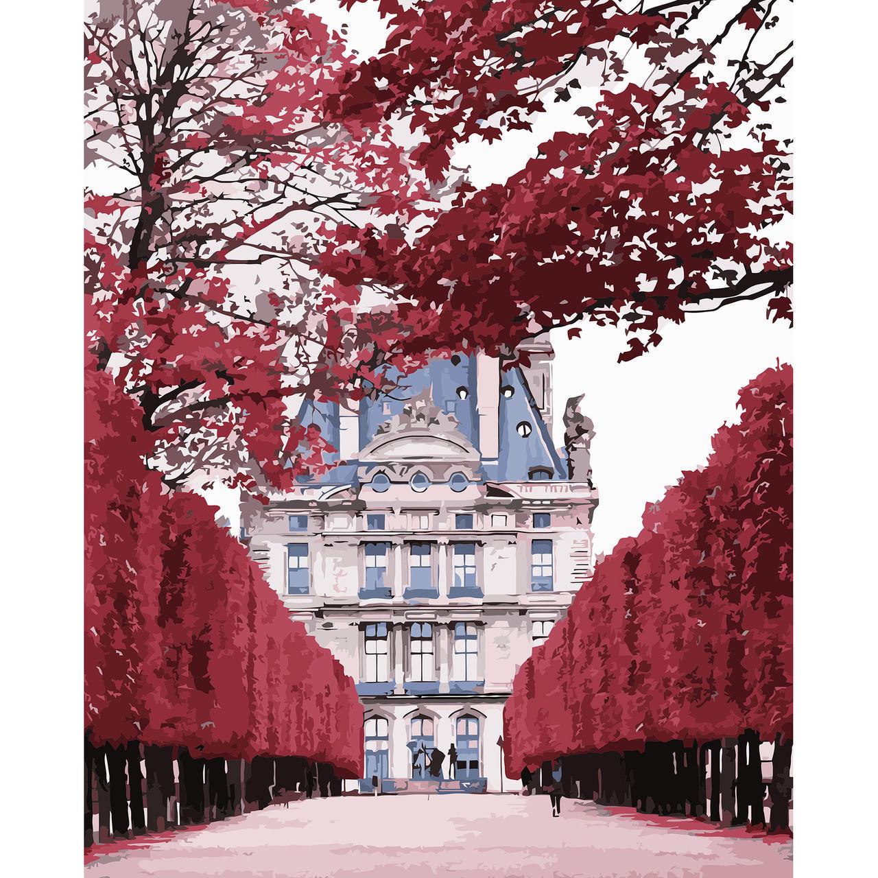 Картина за номерами Strateg Преміум Червона алея з лаком 40х50 см (VA-3203)