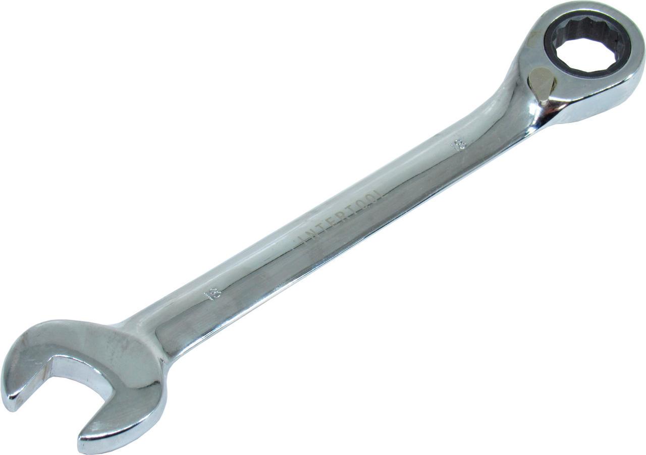 Ключ ріжково-накидний Intertool з тріскачкою 18 мм (XT-1318)