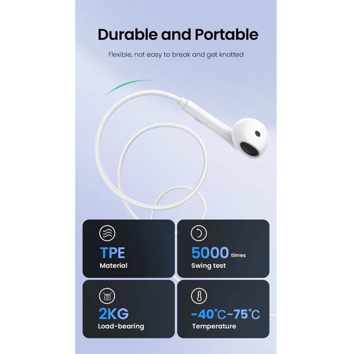 Навушники UGREEN EP101 Wired Earphones with 3,5 мм Plug White (18409980) - фото 3