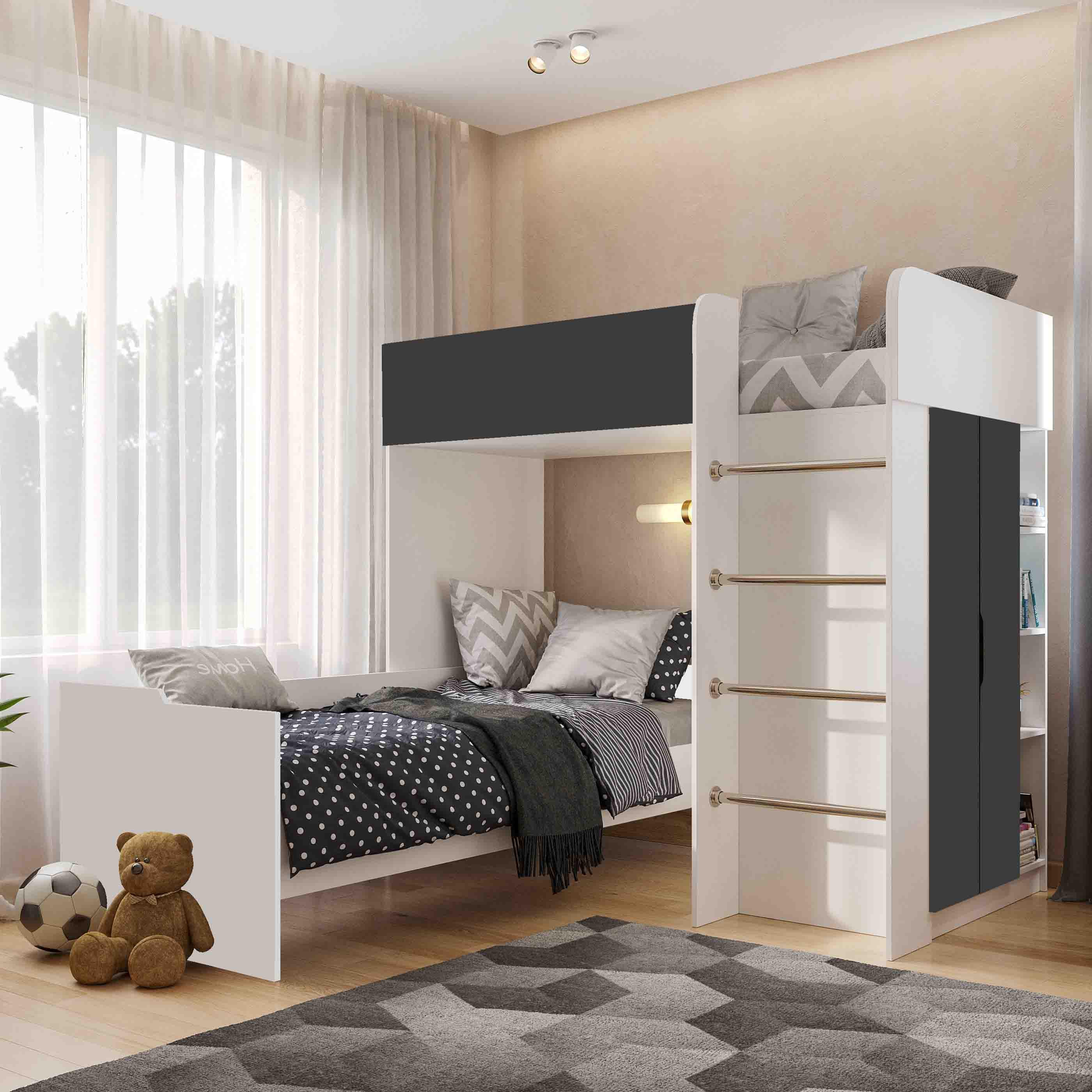 Комплект для детской BED-ROOM 3 две кровати и шкаф 1940x1020x1690 мм Белый/Графит