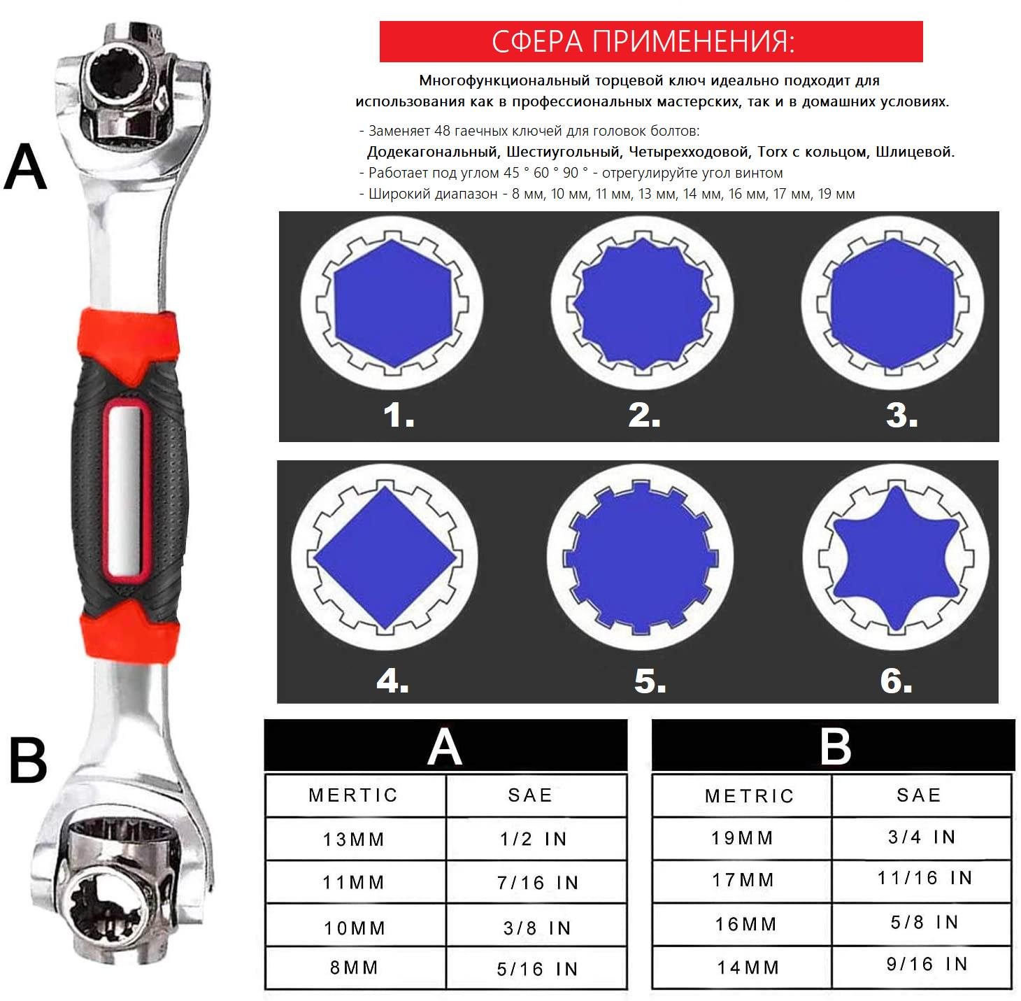 Гайковий ключ 48в1 Socket Wrench універсальний - фото 6