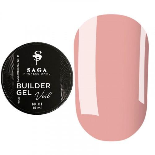 Гель для наращивания Saga Builder Veil Gel №01 15 мл Персиково-розовый