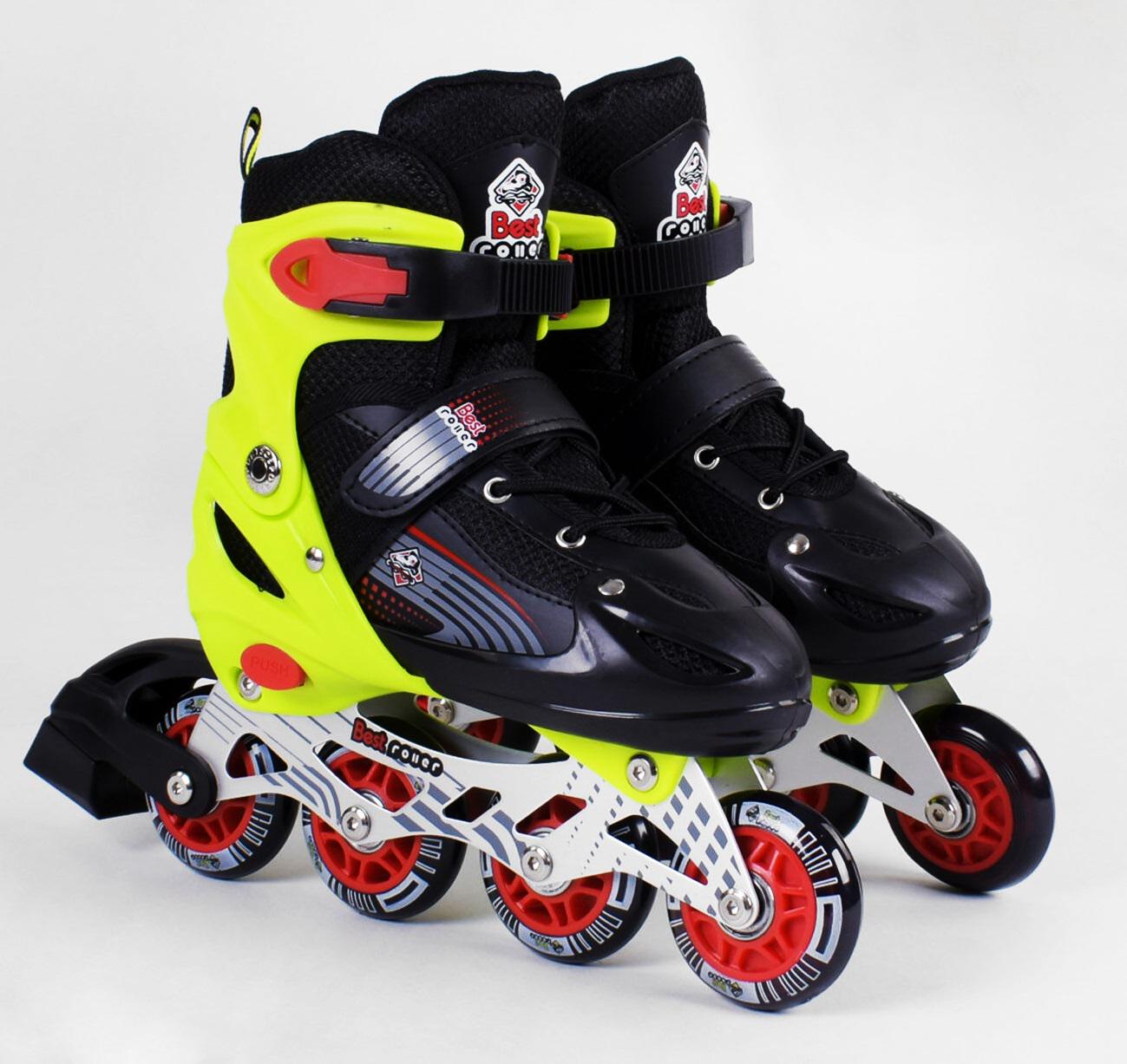Роликовые коньки Best Roller PVC колёса светящиеся в сумке р. 38-42 Black/Light green (89869) Роликовые коньки Best Roller PVC колёса светящиеся в сумке р. 38-42 Black/Light green (89869)