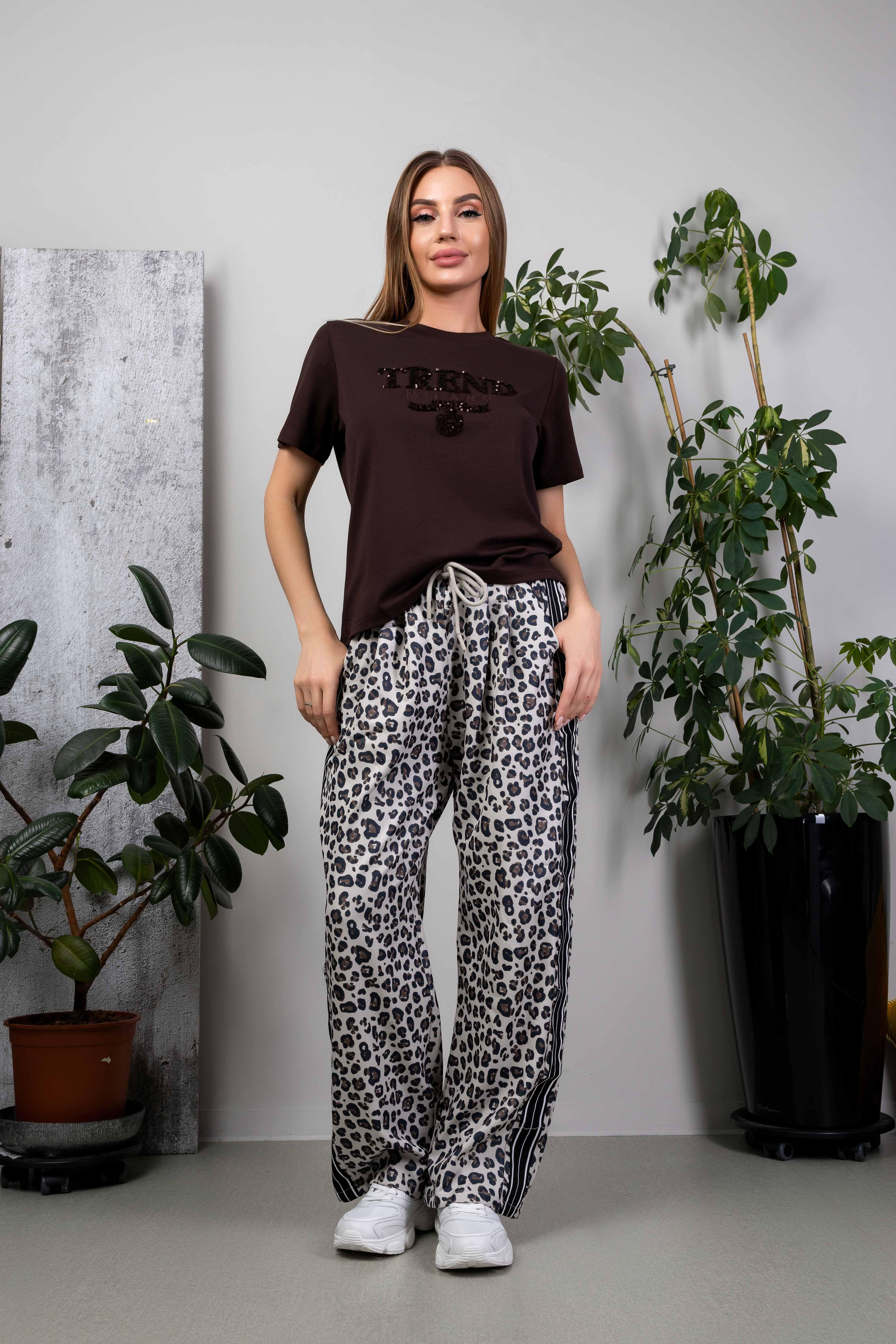 Штани жіночі Fashion з леопардовим принтом S Бежевий (345531)