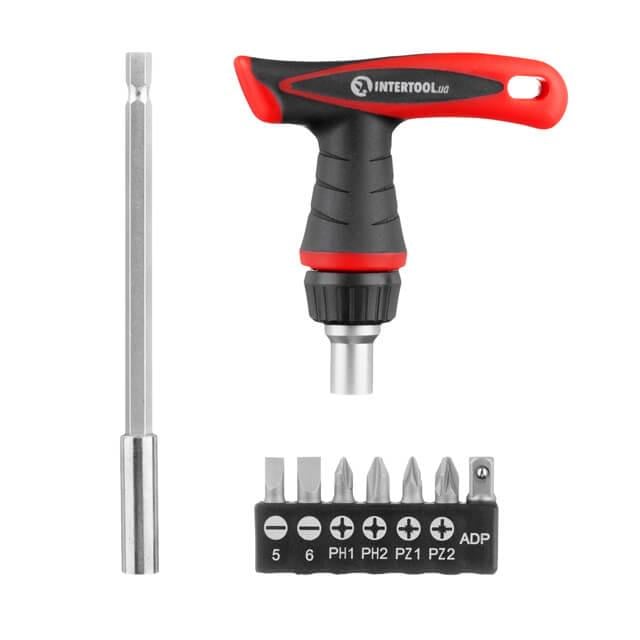 Отвертка Intertool VT-1015 Т-образная реверсивная с комплектом насадок 15 ед. (8345218)