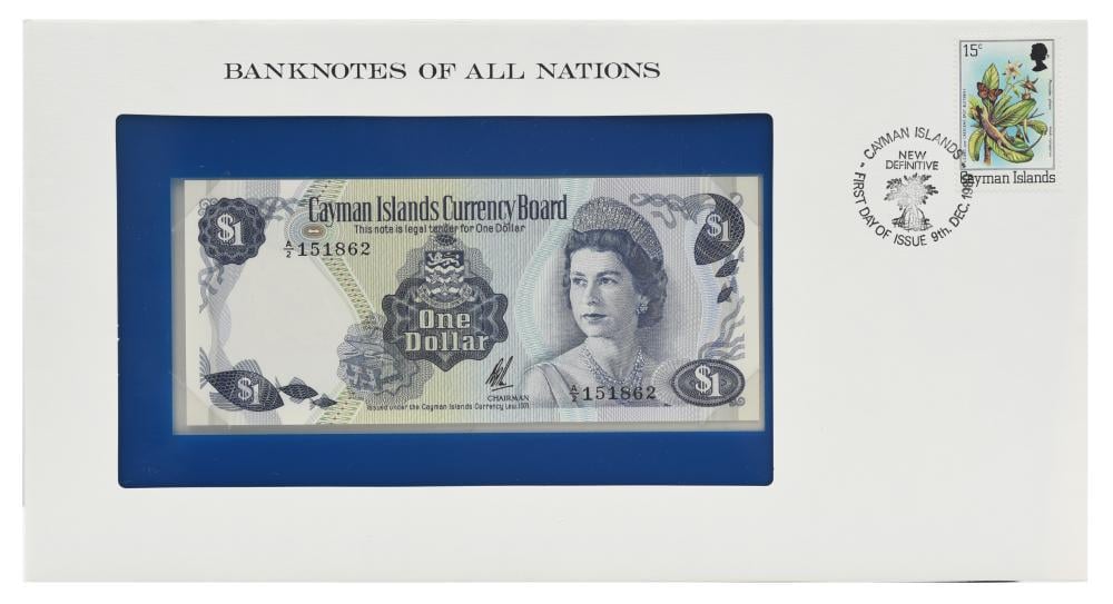 Коллекционная банкнота Каймановы острова 1 доллар 1971 UNC Префикс A/1 (P1)
